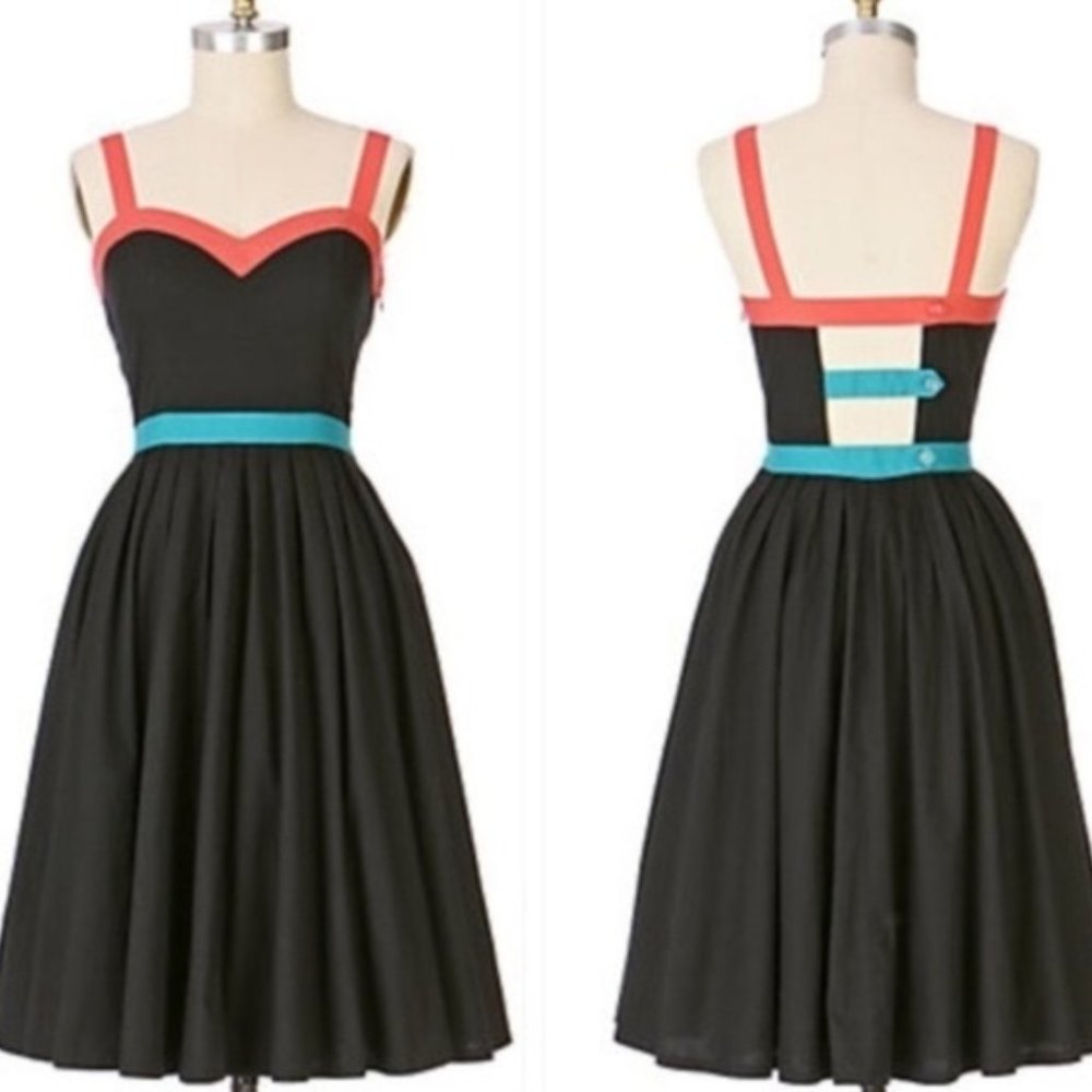Anthro Maple Maricopa Black Multi Color Dress 2/4